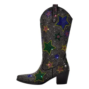 Rhinestone Star Mid-Calf Western Boots