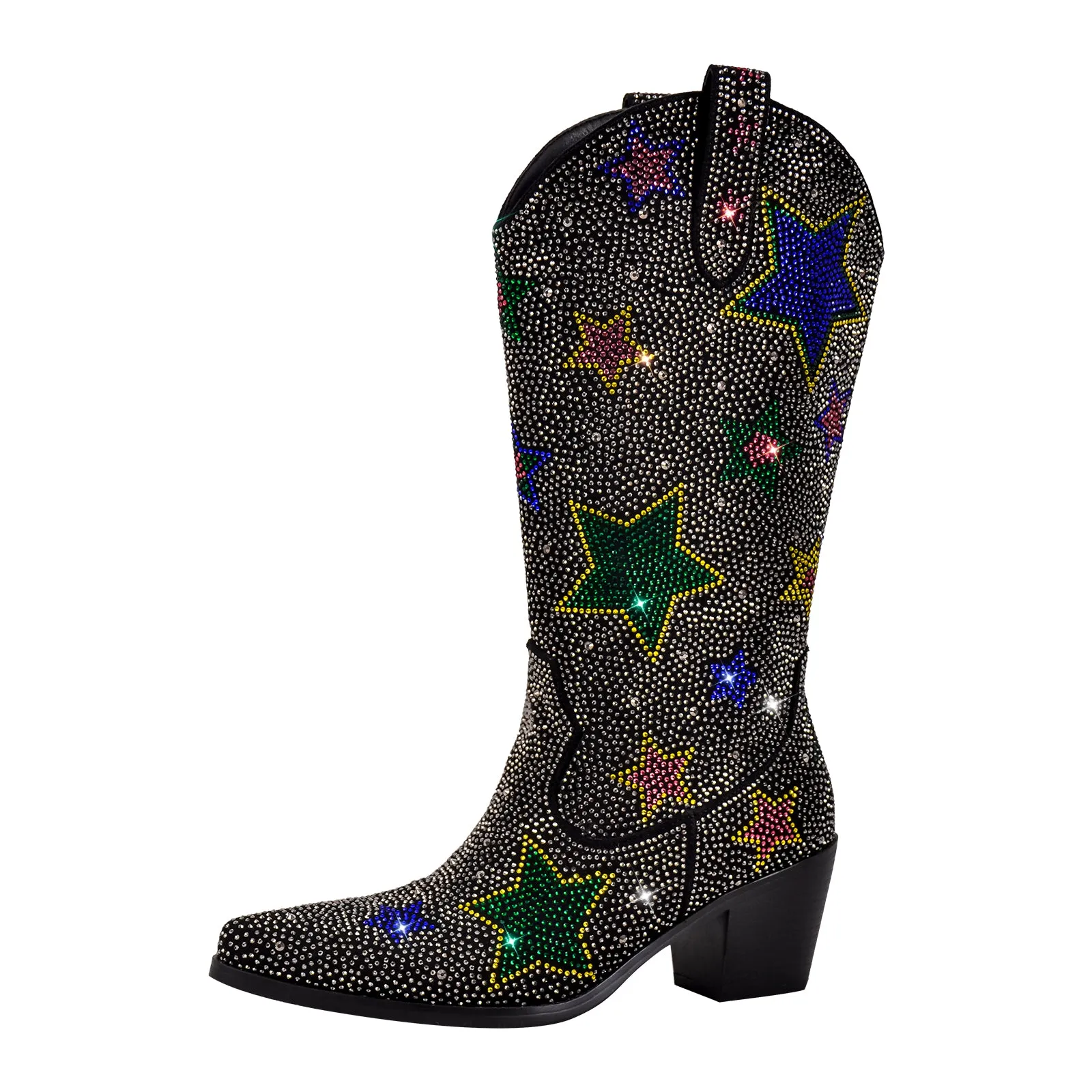 Rhinestone Star Mid-Calf Western Boots