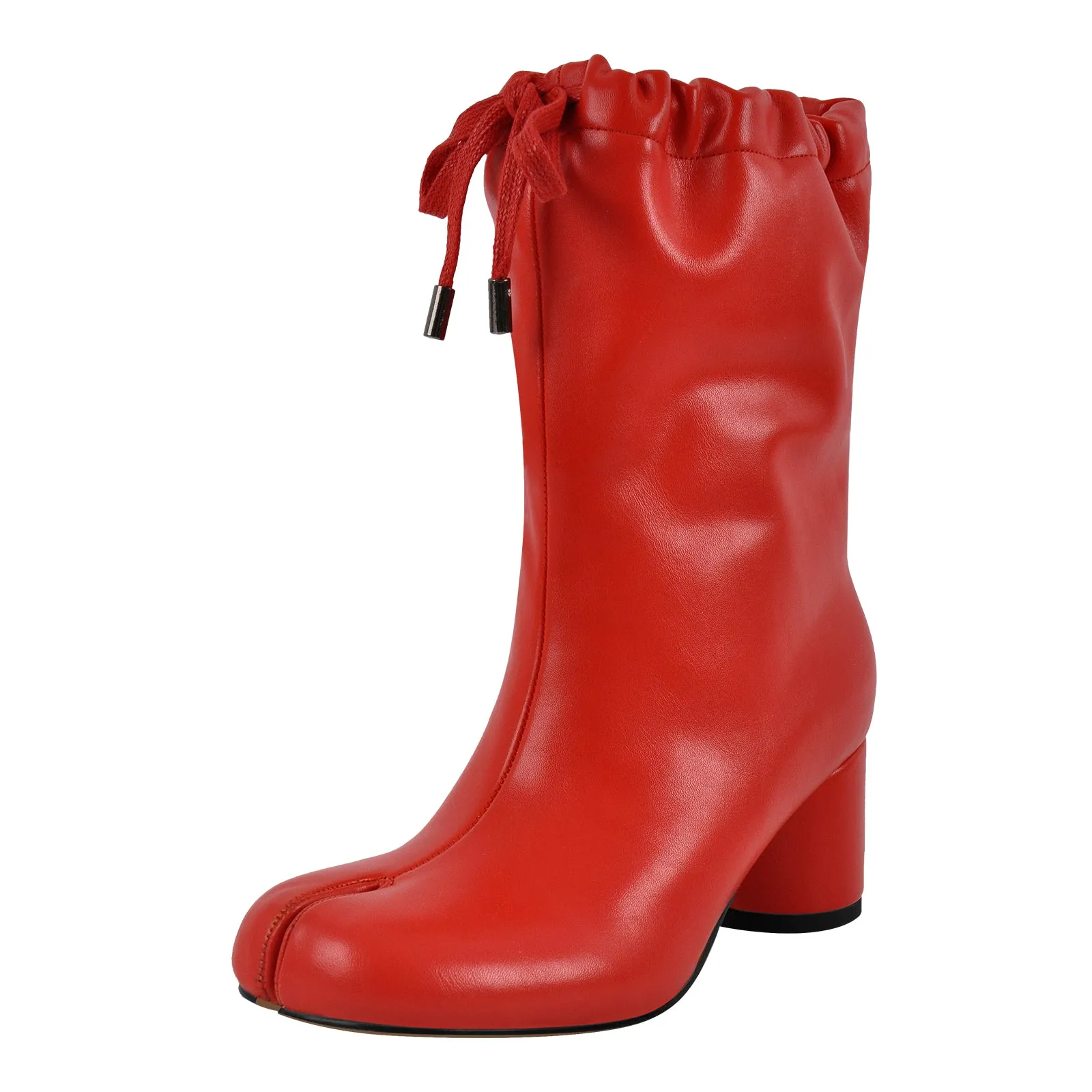 Round Heel Drawstring Tabi Ankle Boots
