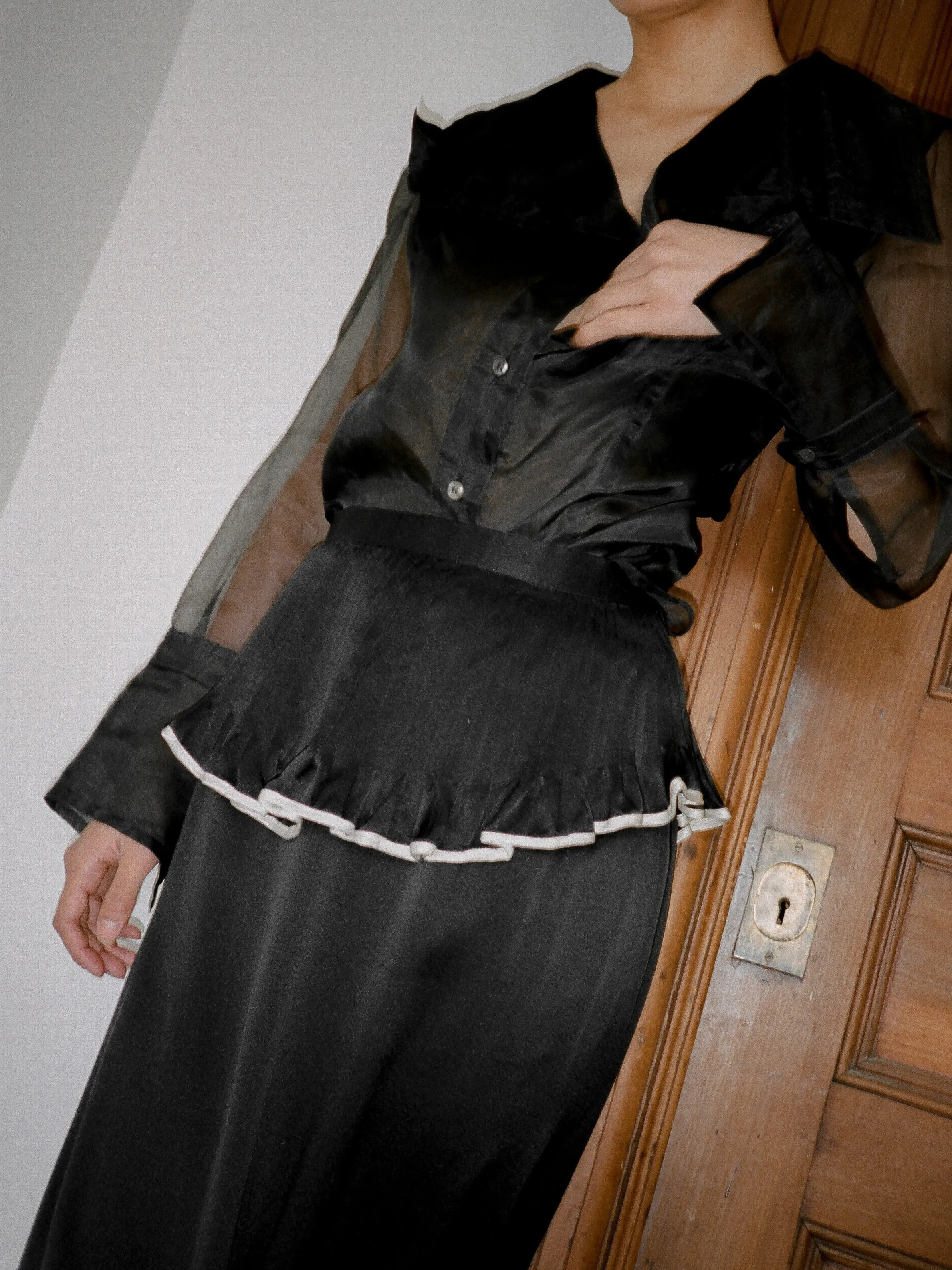 Ruffle Trim Silk Skirt