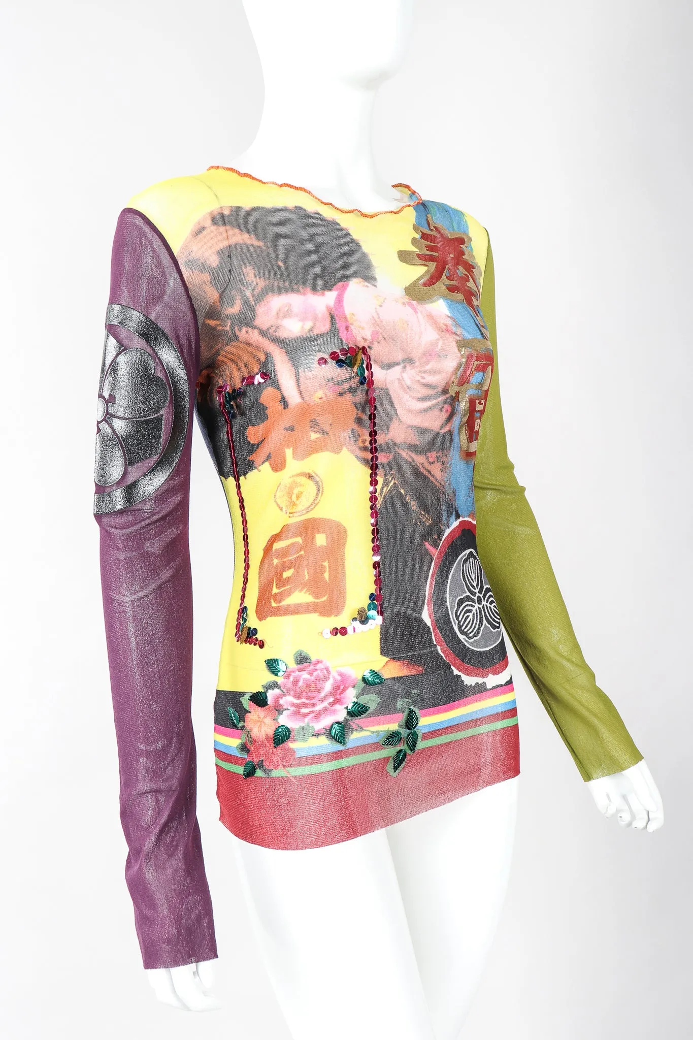 Sequined Mesh Japanese Crest T-Shirt