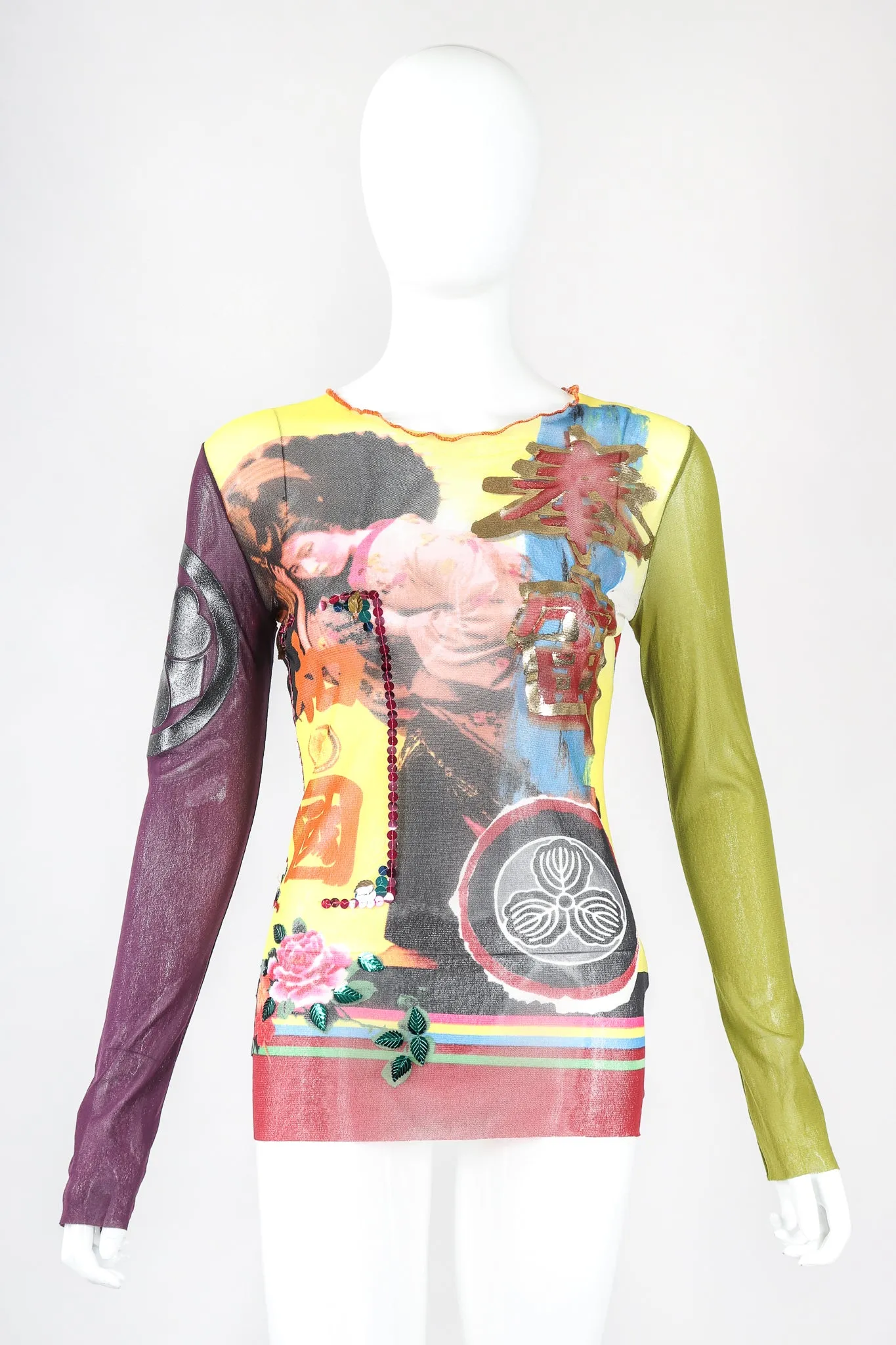 Sequined Mesh Japanese Crest T-Shirt