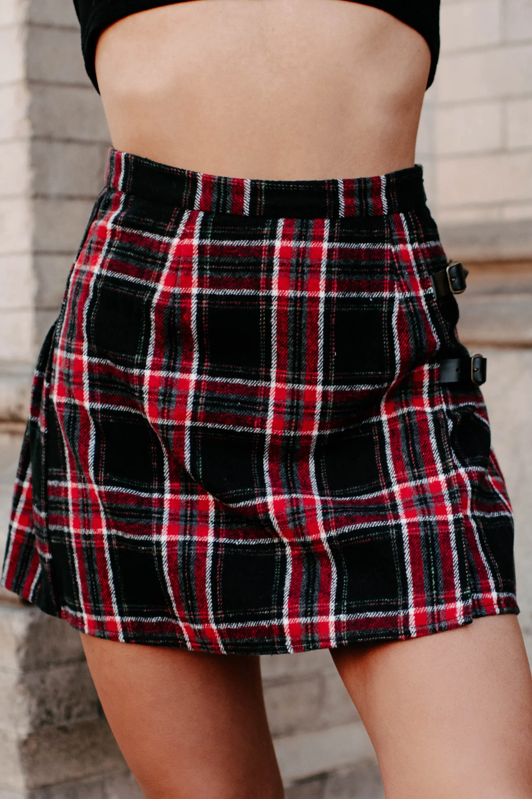 Settle The Score Pleated Plaid Mini Skirt (Black Multi)
