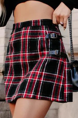 Settle The Score Pleated Plaid Mini Skirt (Black Multi)