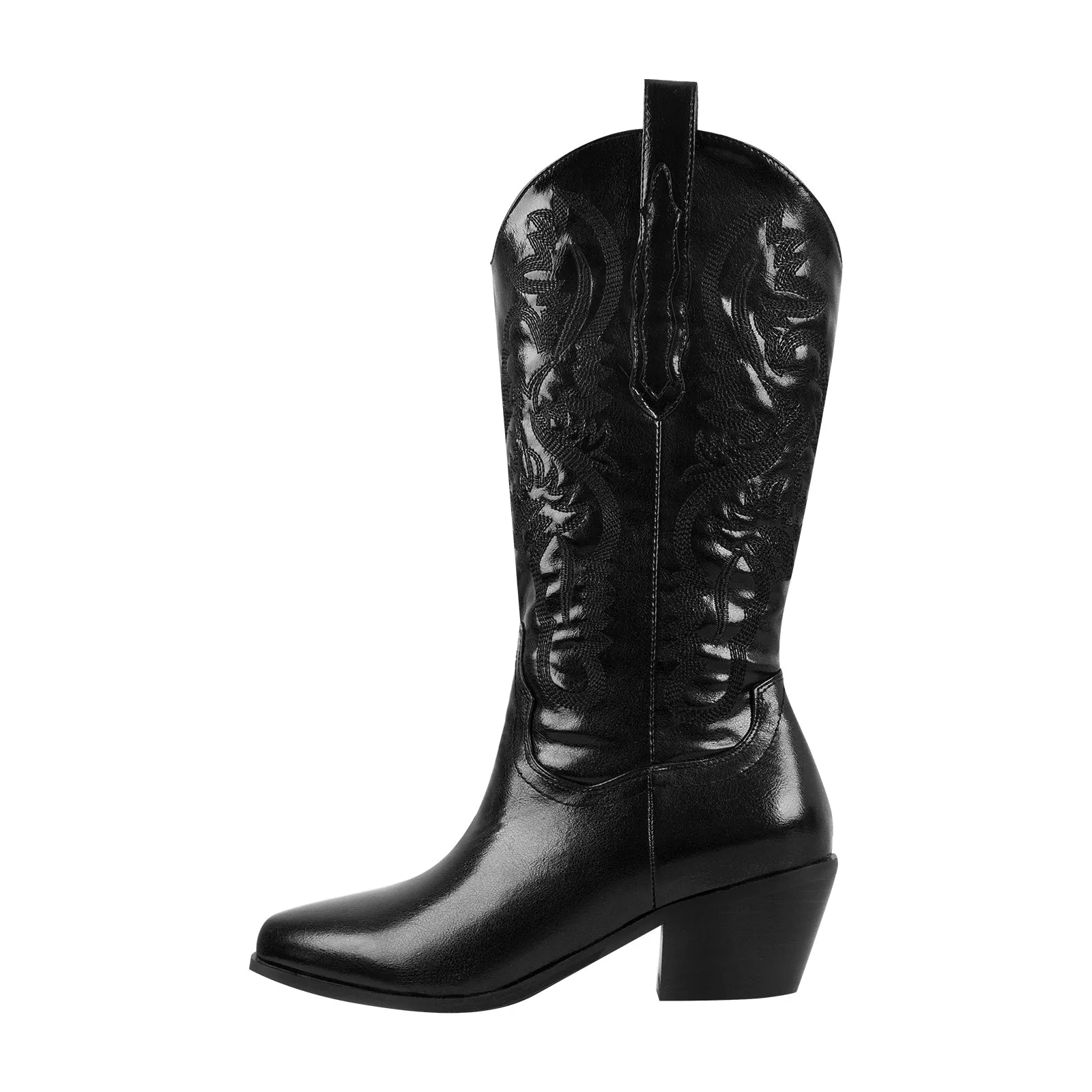 Silver Pink Embroidered Mid-Calf Western Boots