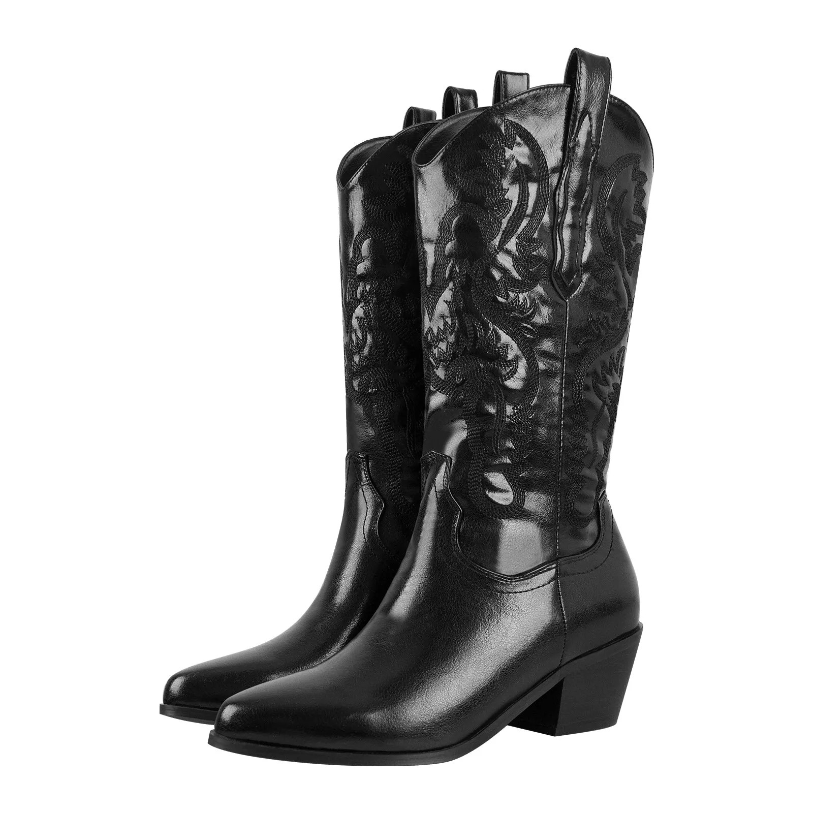 Silver Pink Embroidered Mid-Calf Western Boots