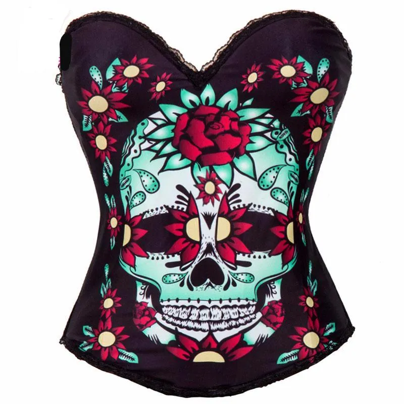 Skull&Floral Print Corset