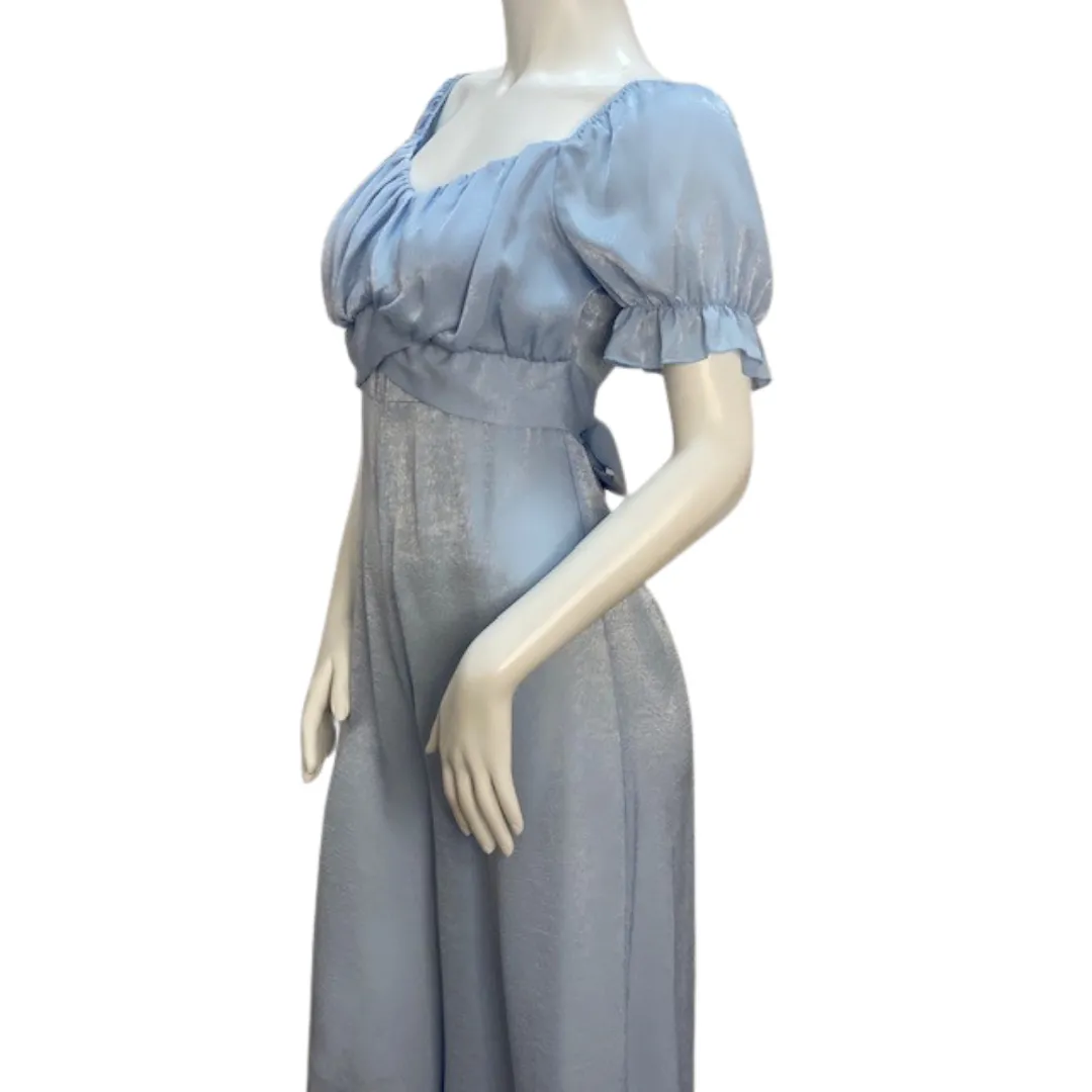 Sky blue puff sleeve cropped jumpsuit