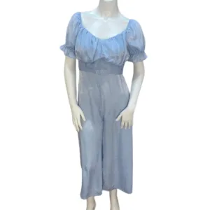 Sky blue puff sleeve cropped jumpsuit