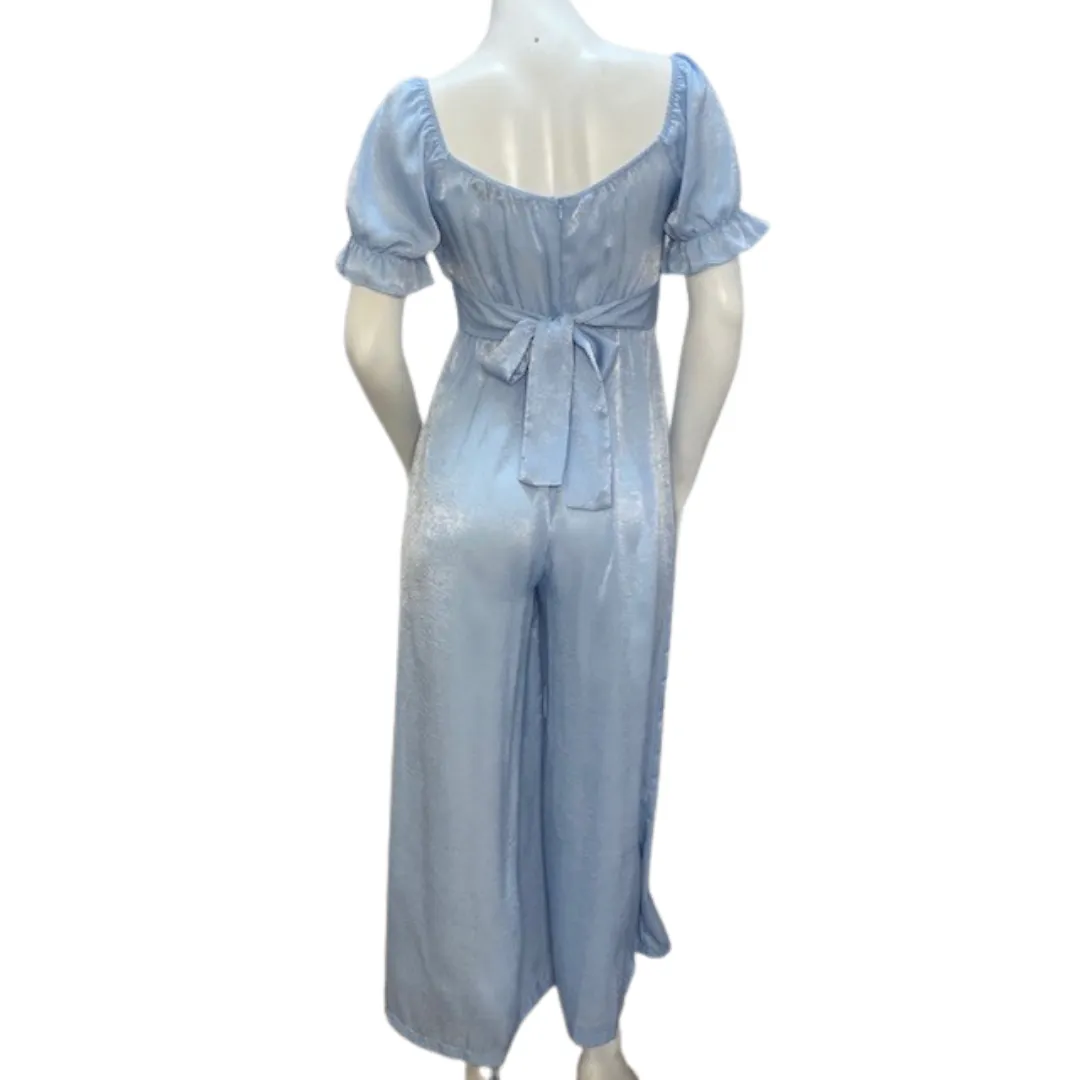 Sky blue puff sleeve cropped jumpsuit