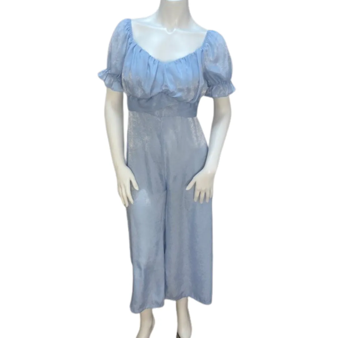 Sky blue puff sleeve cropped jumpsuit