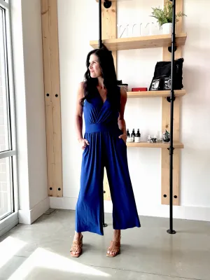 Sleeveless Surplice Cropped Jumpsuit in Royal