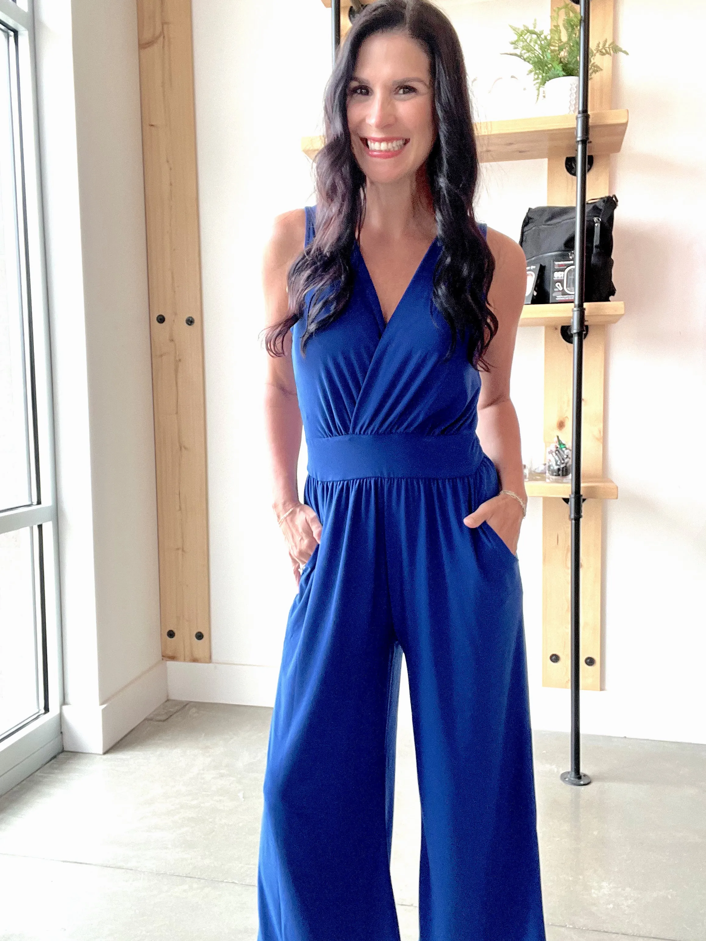 Sleeveless Surplice Cropped Jumpsuit in Royal