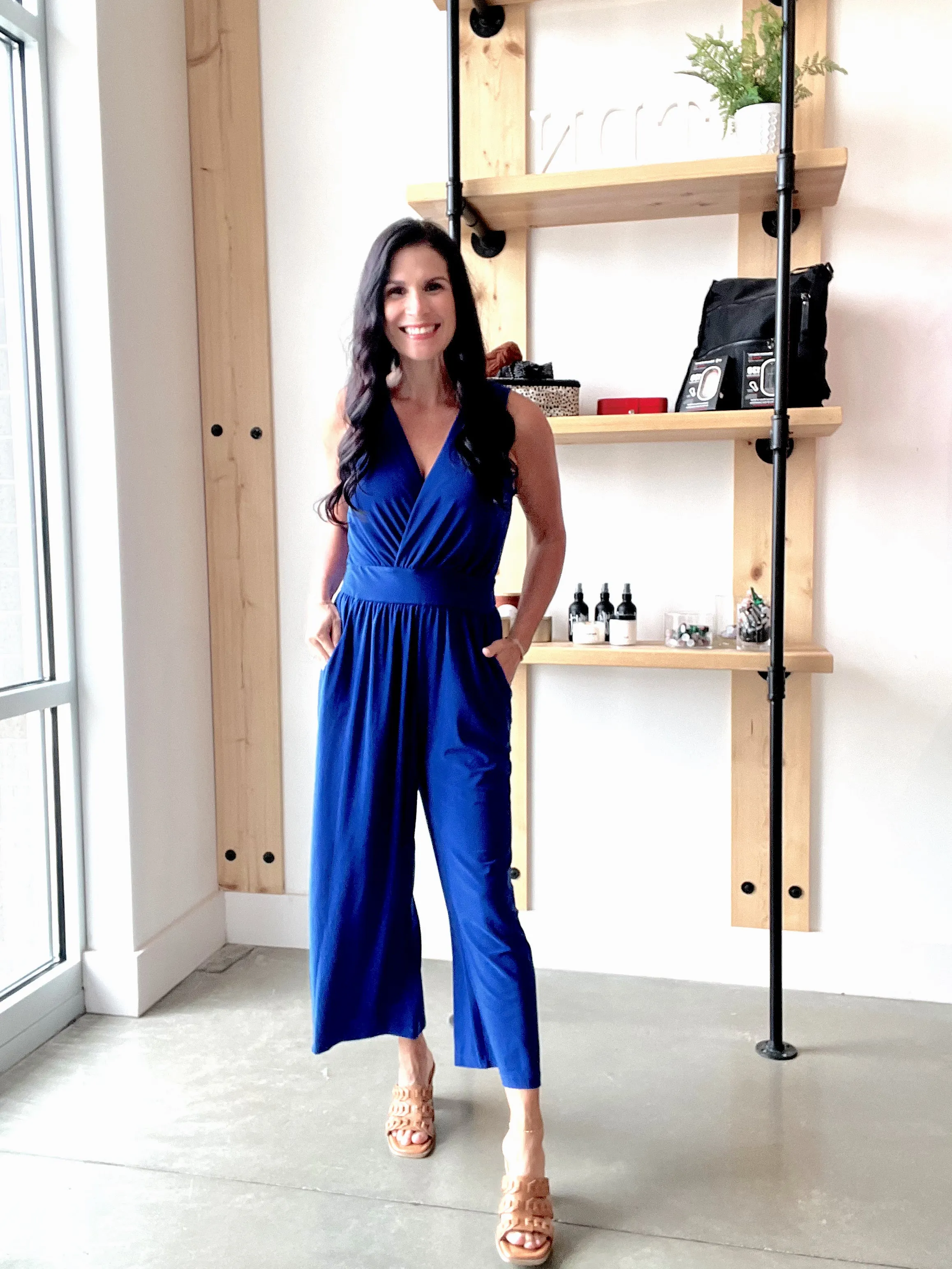 Sleeveless Surplice Cropped Jumpsuit in Royal