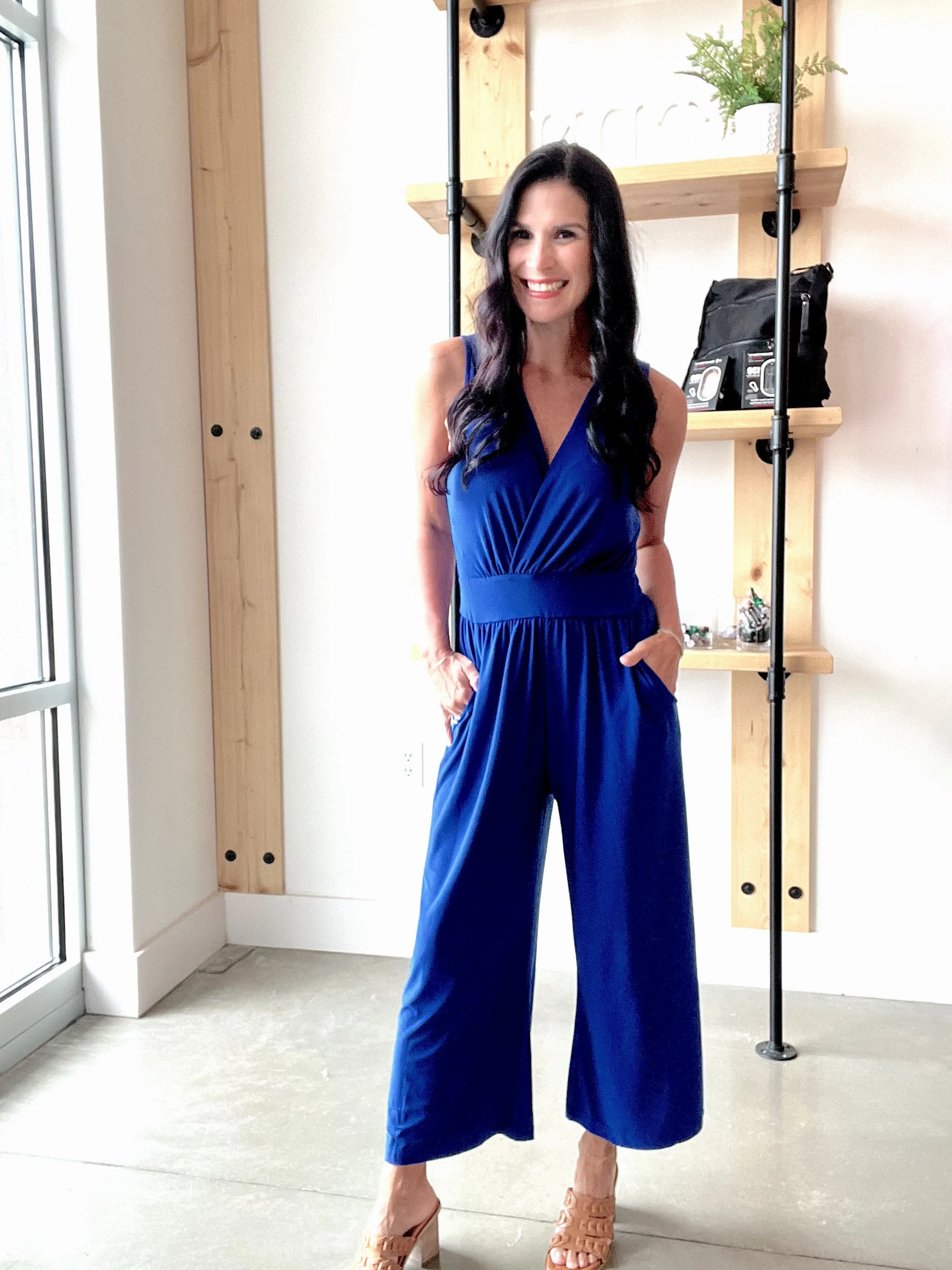 Sleeveless Surplice Cropped Jumpsuit in Royal