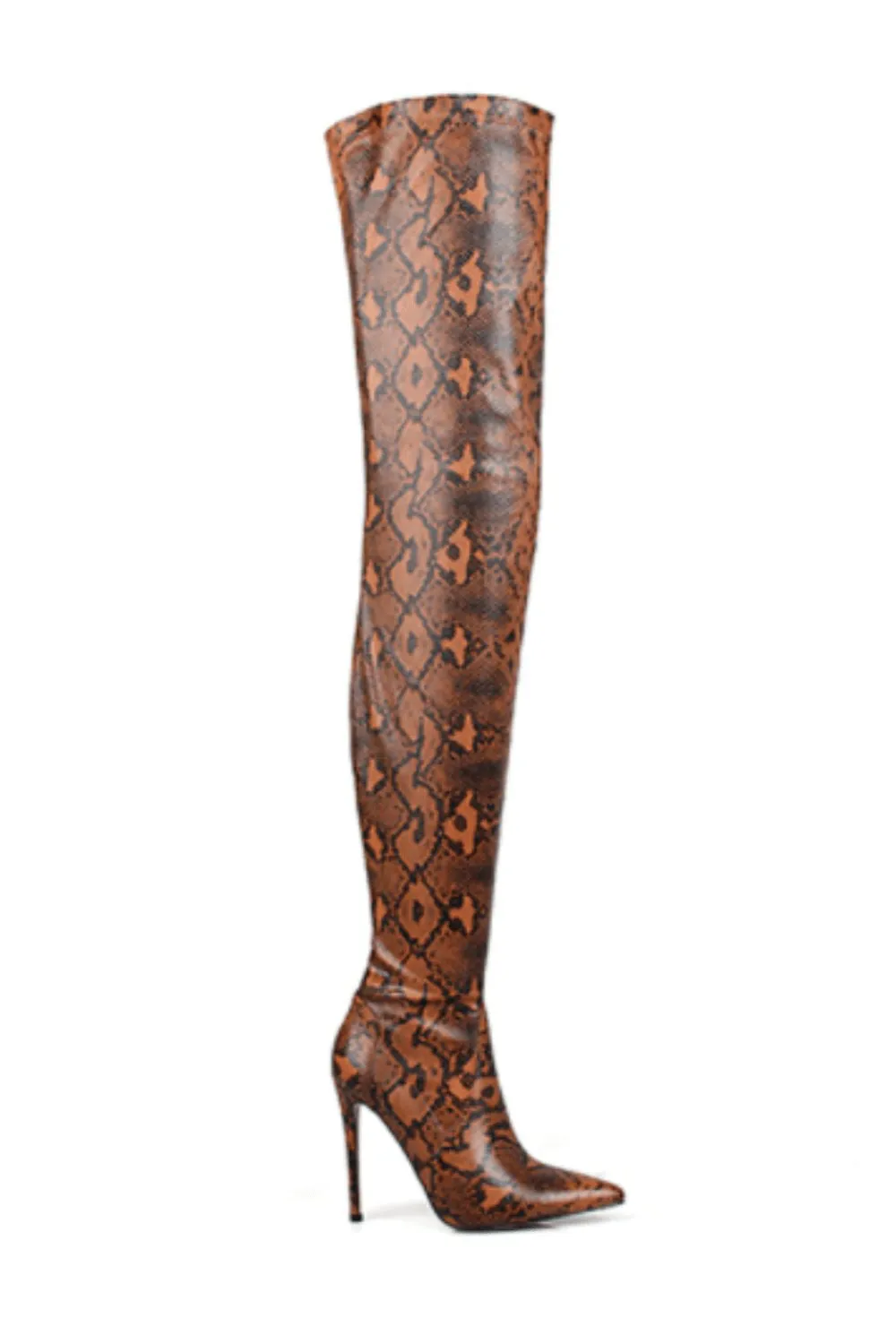 Snake Pattern Over The Knee High Heel Boot