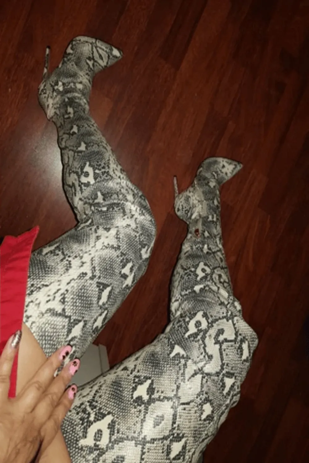 Snake Pattern Over The Knee High Heel Boot