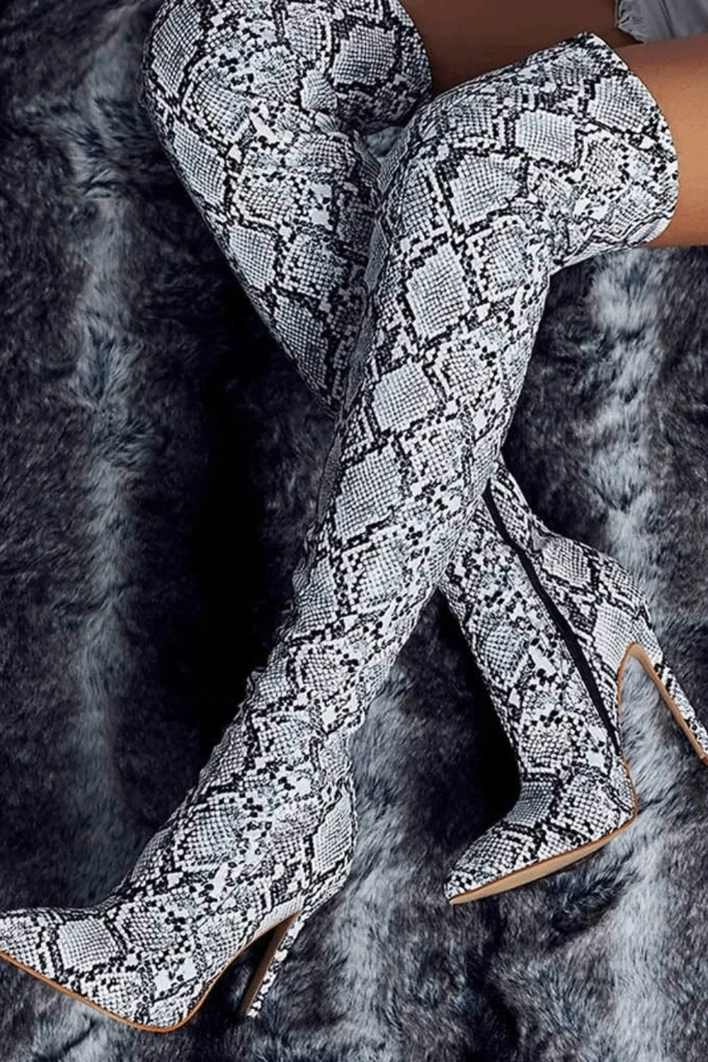 Snake Pattern Over The Knee High Heel Boot
