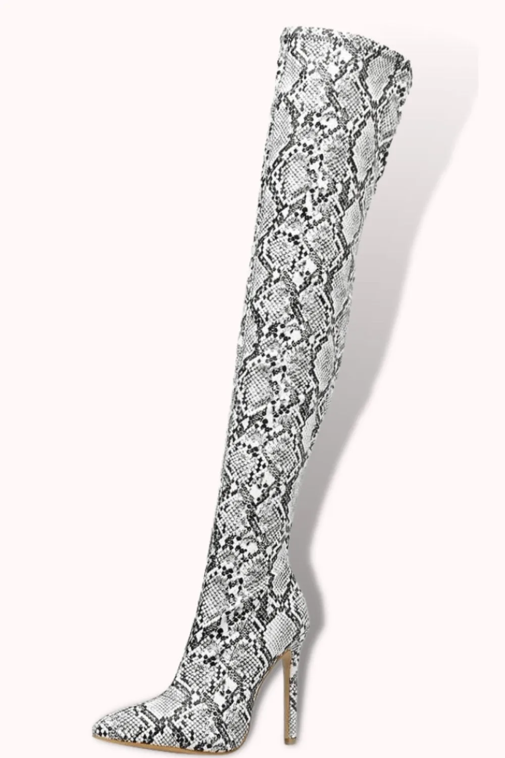 Snake Pattern Over The Knee High Heel Boot