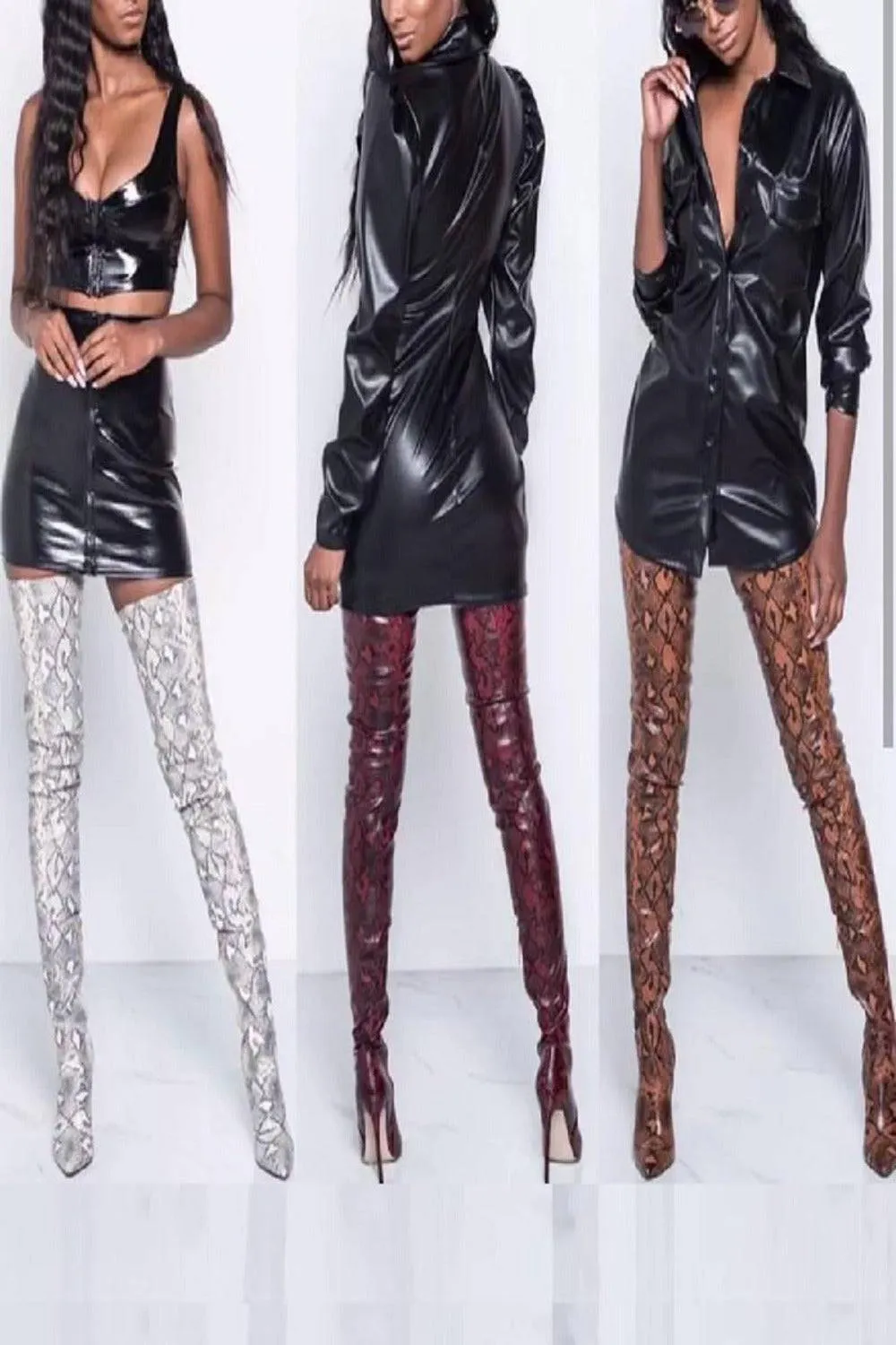 Snake Pattern Over The Knee High Heel Boot