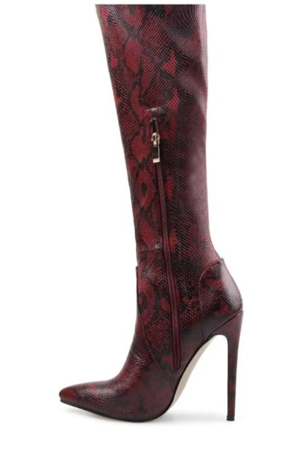 Snake Pattern Over The Knee High Heel Boot