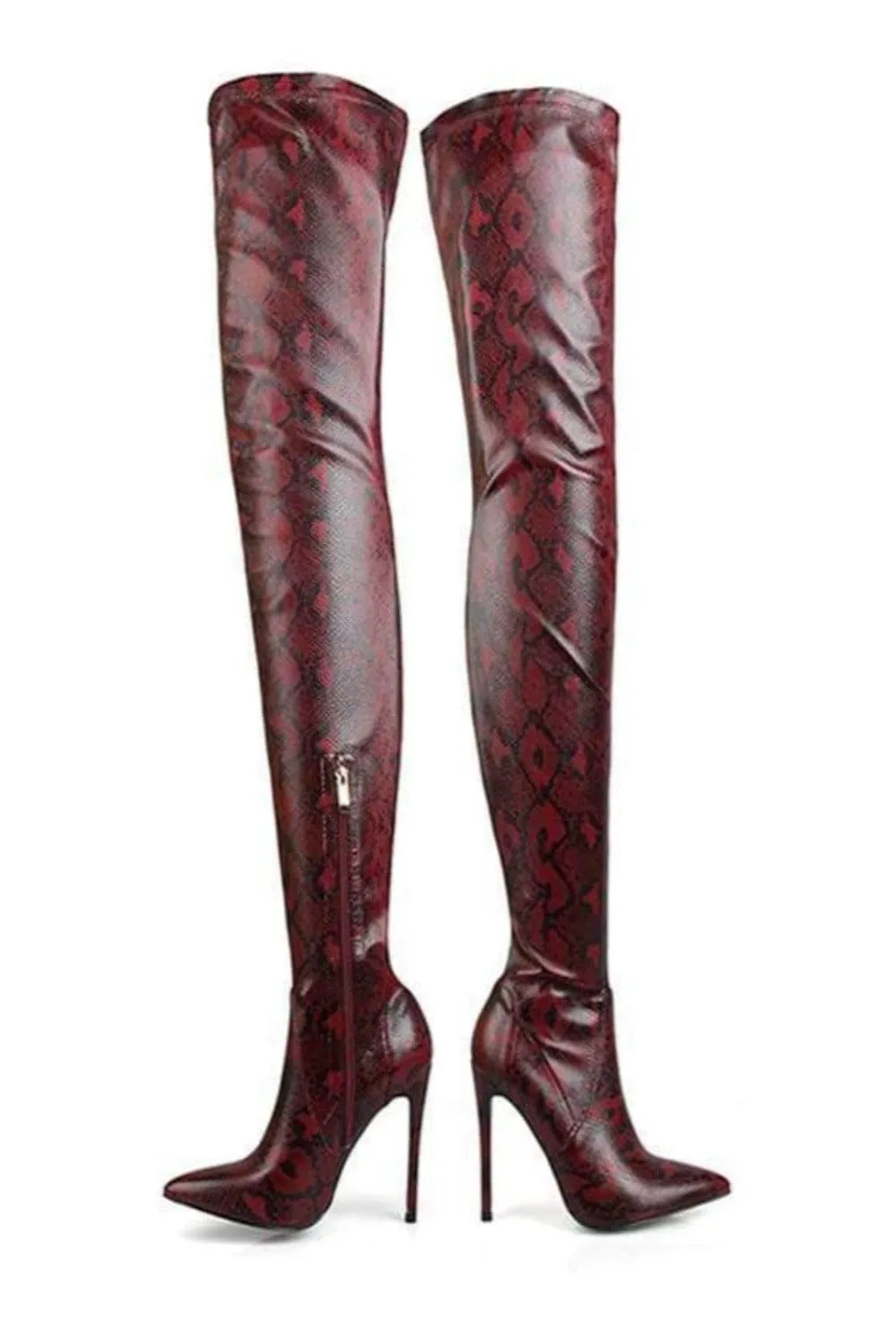 Snake Pattern Over The Knee High Heel Boot