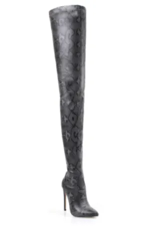 Snake Pattern Over The Knee High Heel Boot