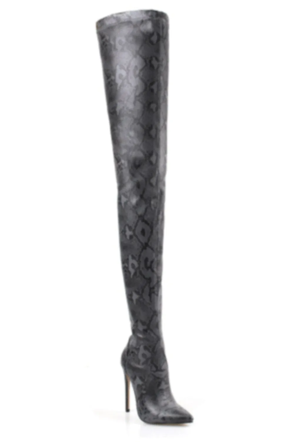 Snake Pattern Over The Knee High Heel Boot