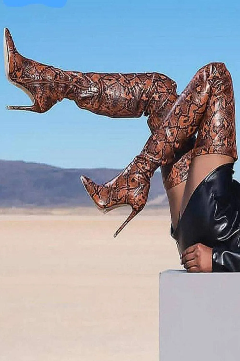 Snake Pattern Over The Knee High Heel Boot