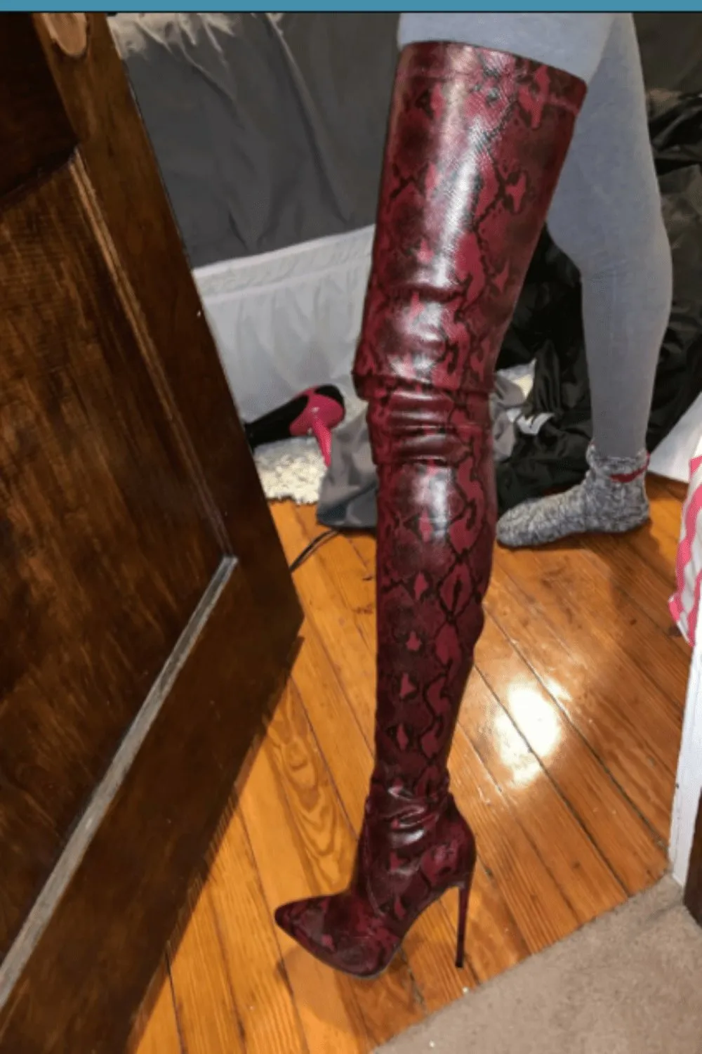 Snake Pattern Over The Knee High Heel Boot
