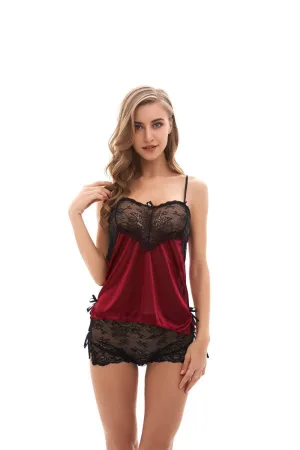 Spaghetti Strap Womens Dress Lace Fishnet Teddies - Sleepwear Lingerie Bodysuits with G-String