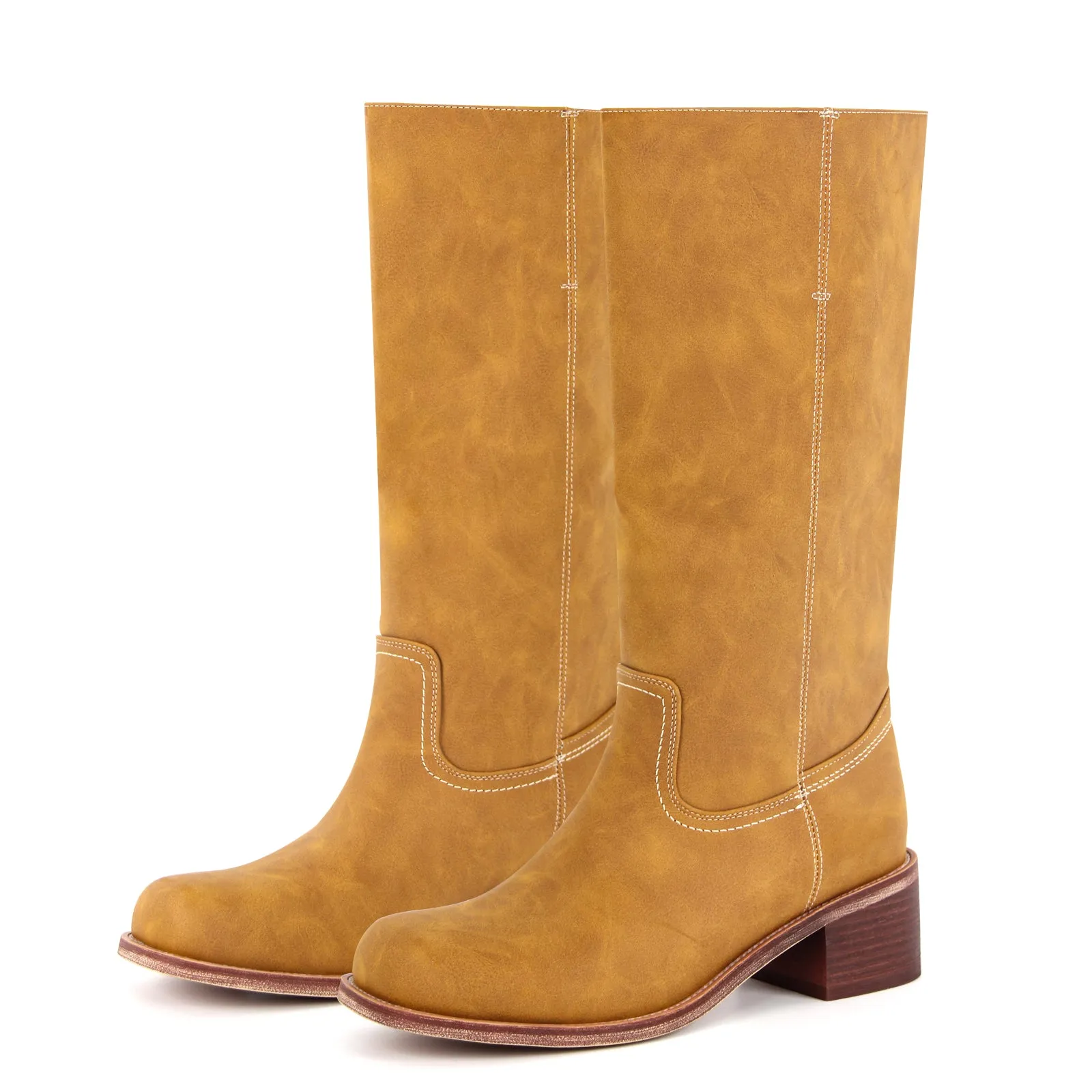 Square Toe Chunky Heel Knee High Boots
