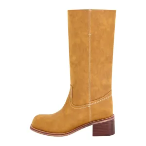 Square Toe Chunky Heel Knee High Boots