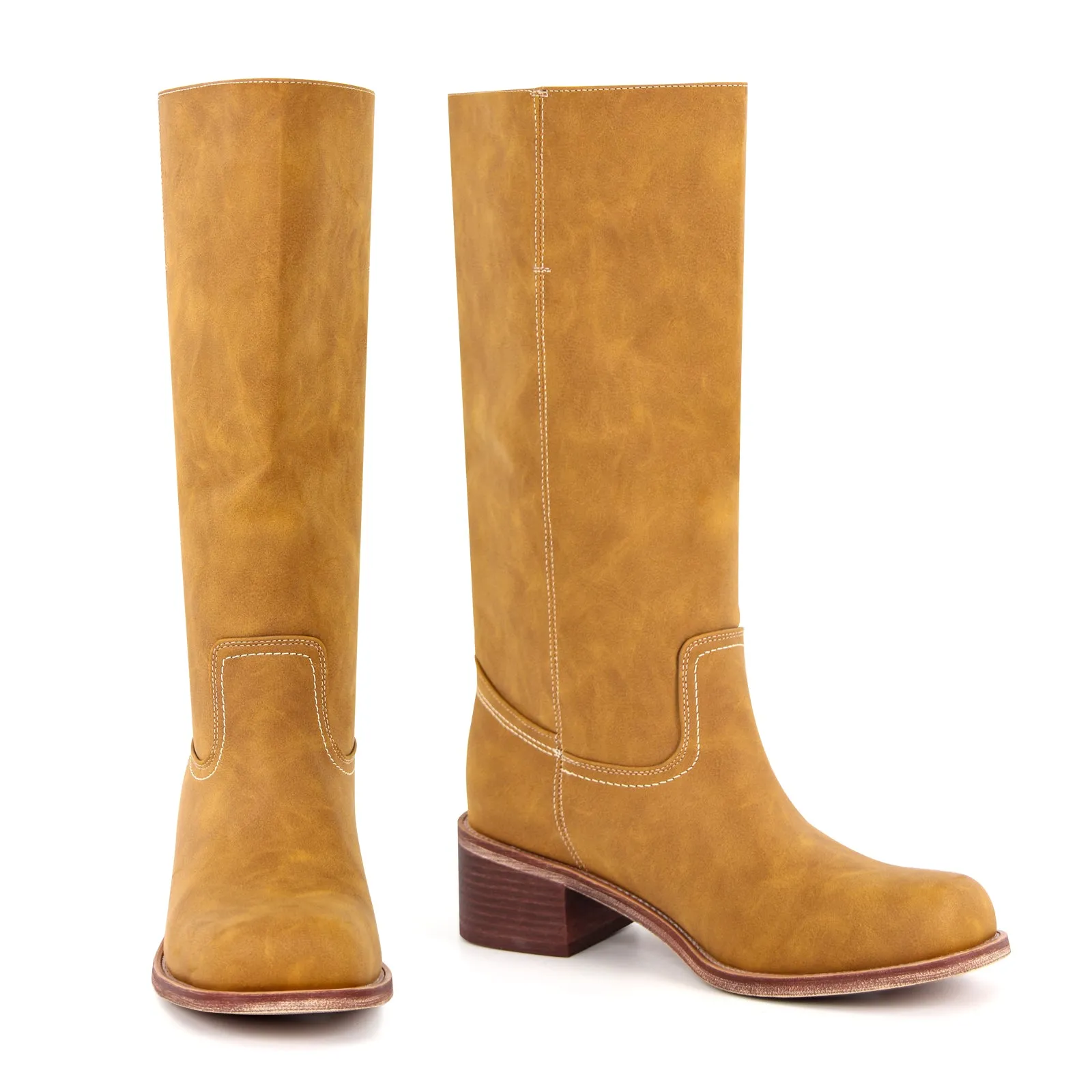 Square Toe Chunky Heel Knee High Boots