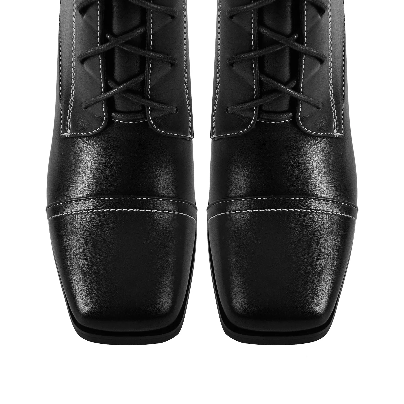 Square Toe Lace-up Chunky Heel Ankle Boots
