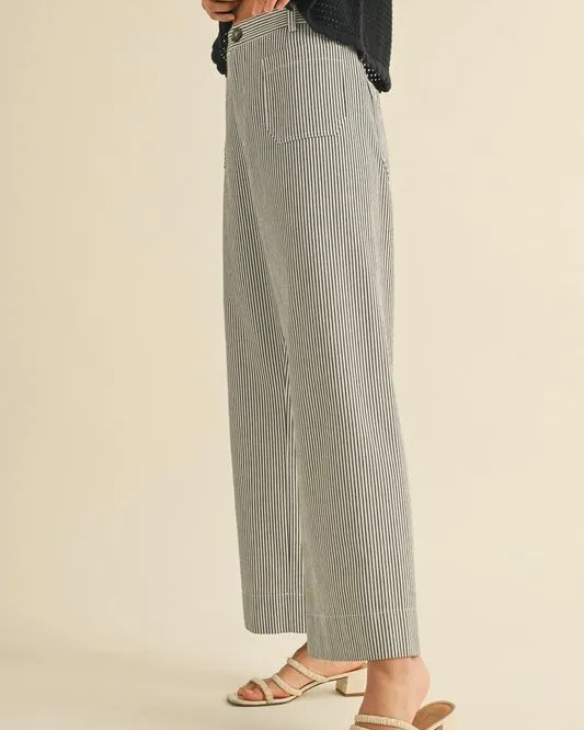 Striped High Waist Cropped Pant in Black Stripe