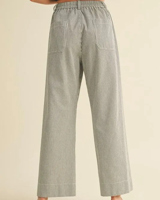 Striped High Waist Cropped Pant in Black Stripe