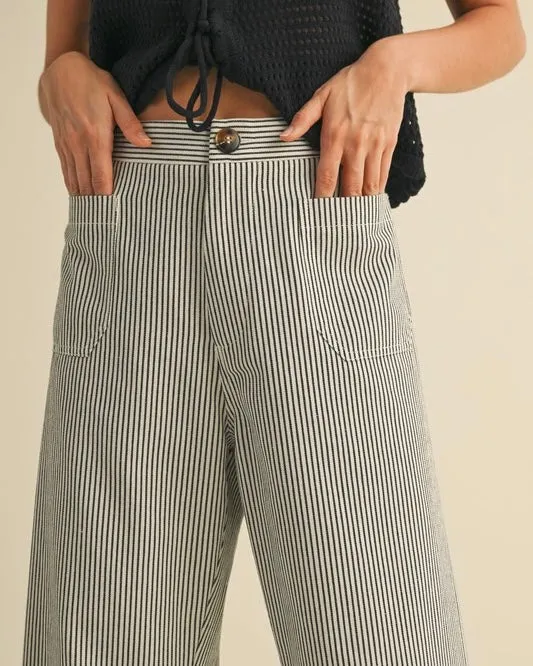 Striped High Waist Cropped Pant in Black Stripe
