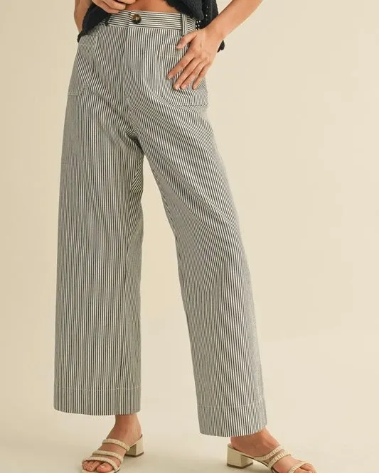 Striped High Waist Cropped Pant in Black Stripe