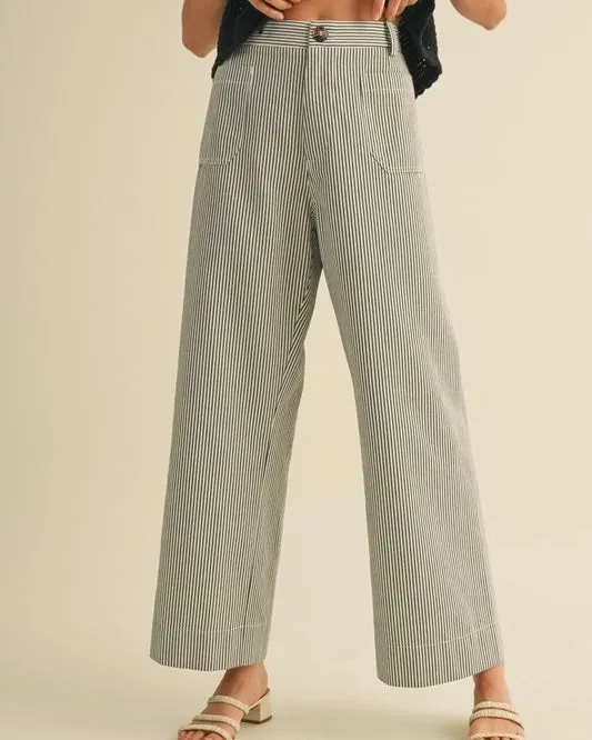 Striped High Waist Cropped Pant in Black Stripe