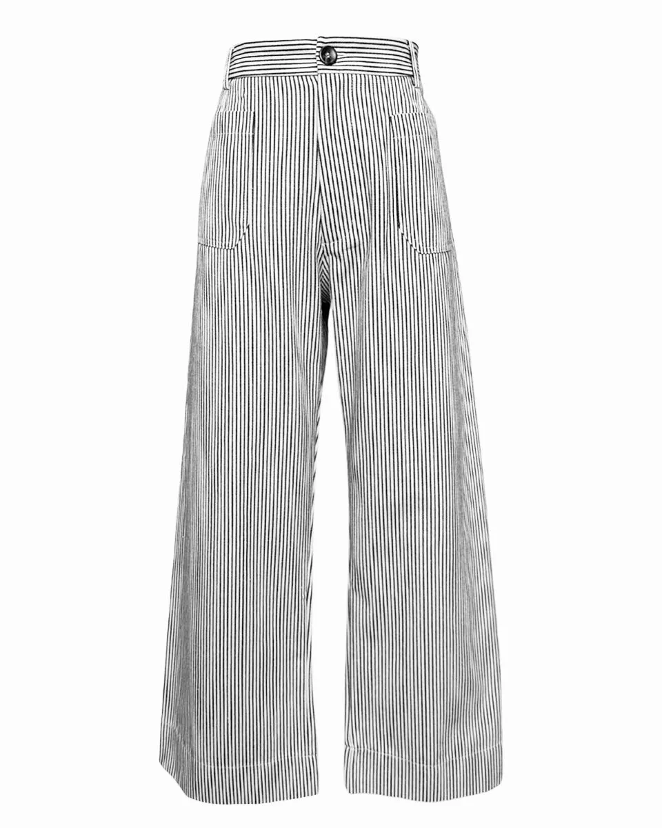 Striped High Waist Cropped Pant in Black Stripe
