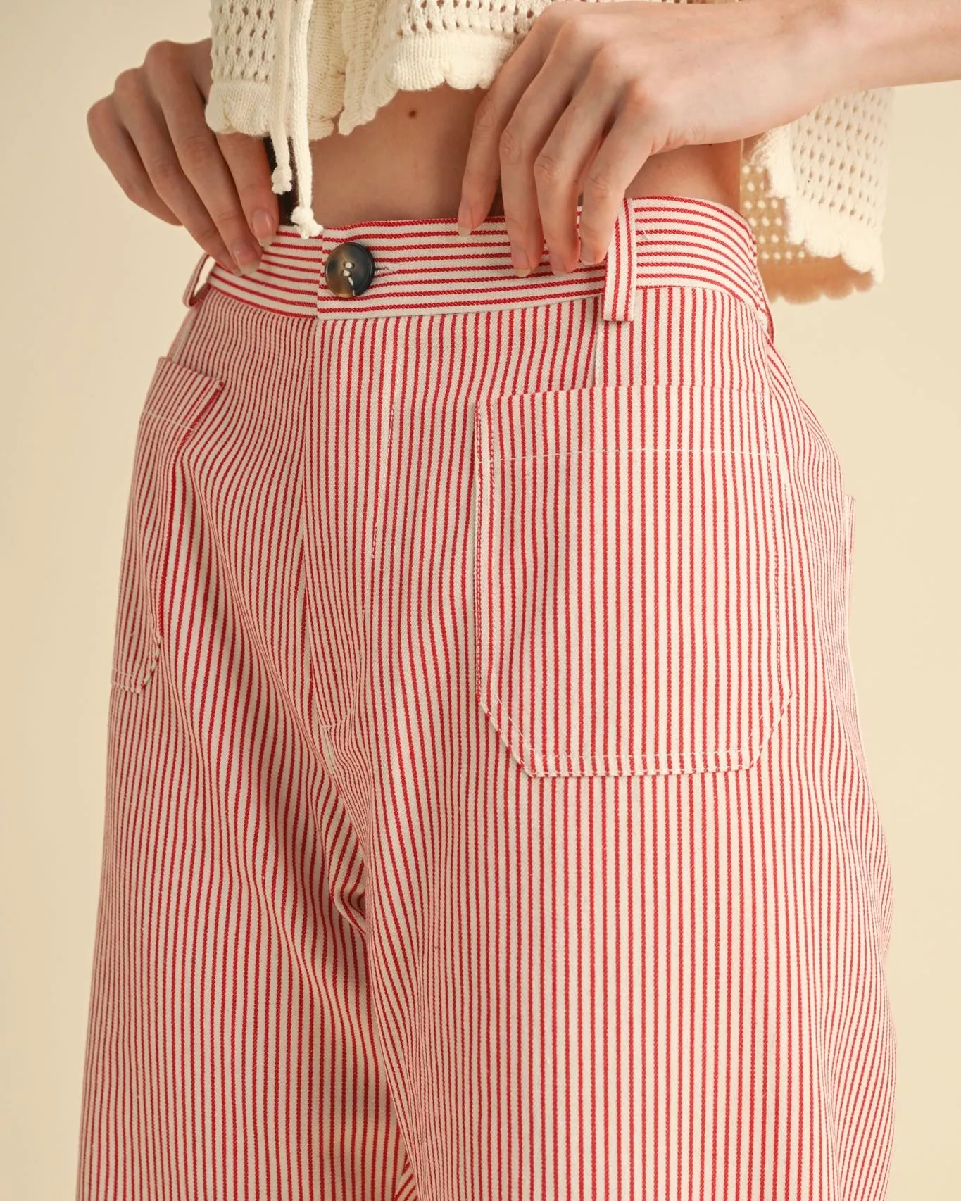 Striped High Waist Cropped Pant in Red Stripe