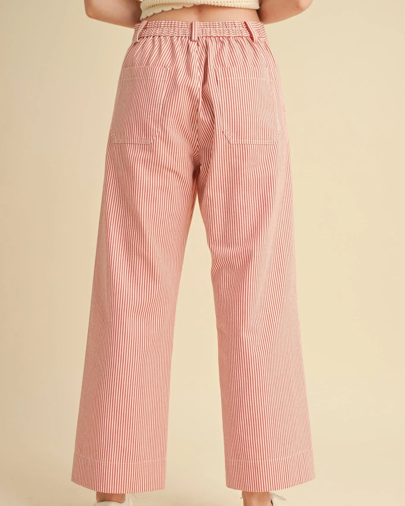 Striped High Waist Cropped Pant in Red Stripe
