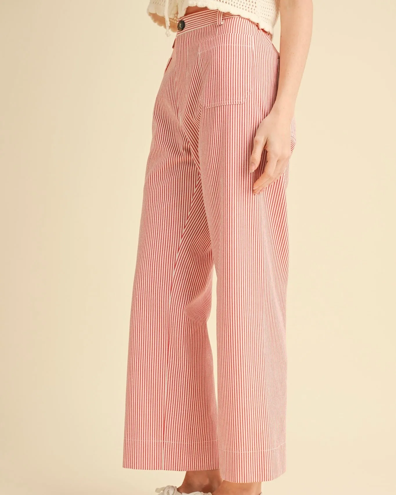 Striped High Waist Cropped Pant in Red Stripe
