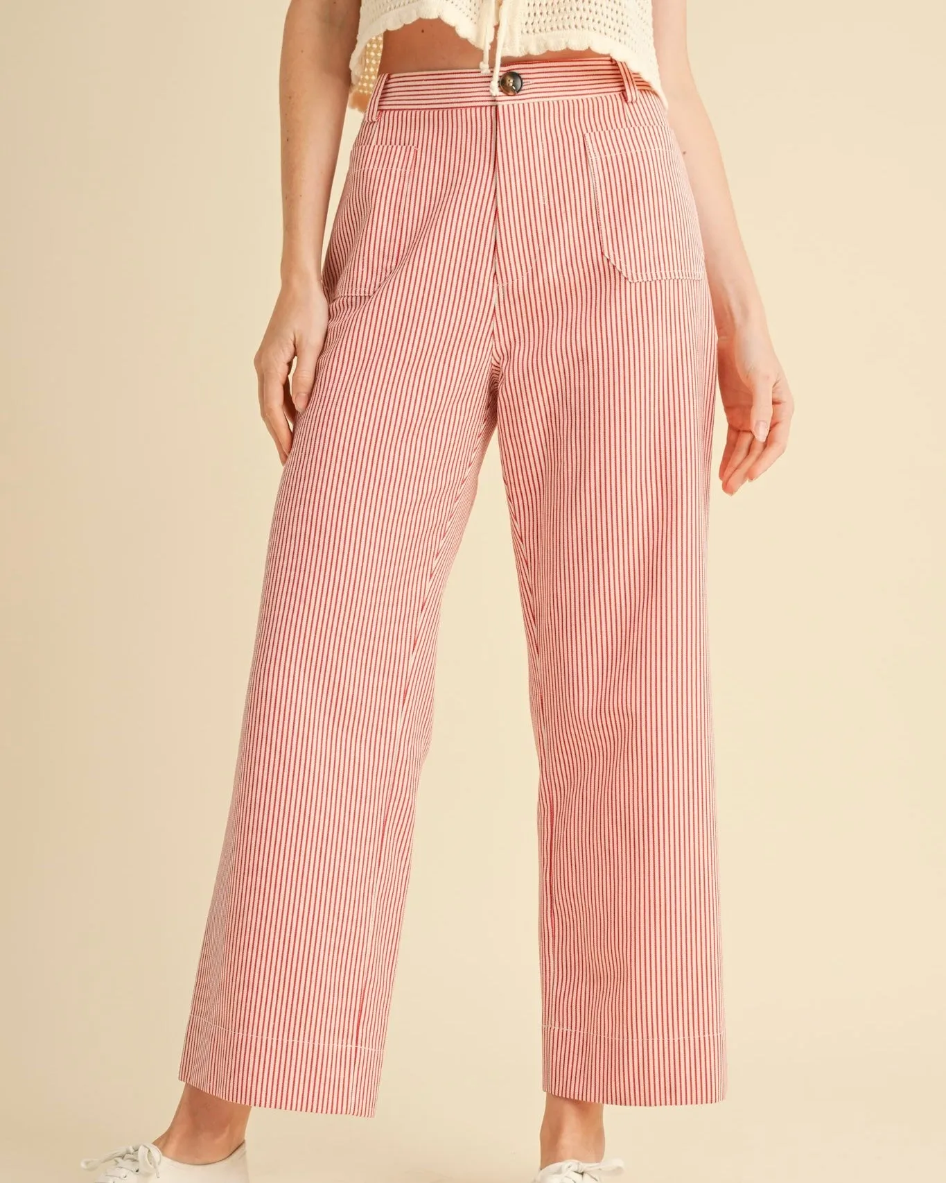 Striped High Waist Cropped Pant in Red Stripe