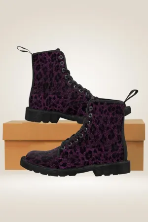 TGC Boutique Glitter Print Purple Combat Boots - Black Sole