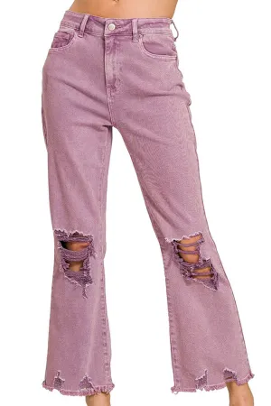 The Macie Violet High Waist Distressed Straight Pants