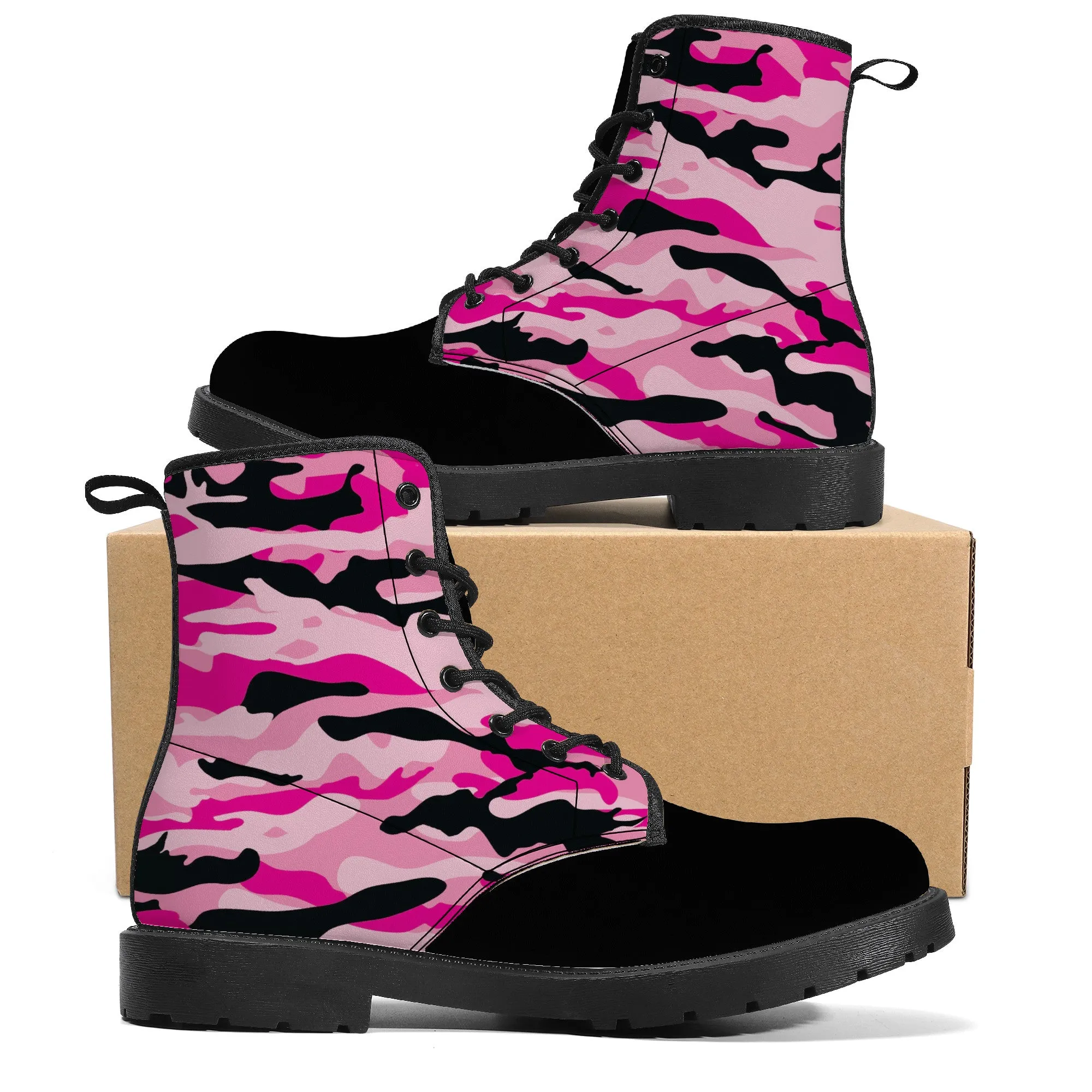 Unisex - Synthetic Leather Boots - Pink Camoflauge