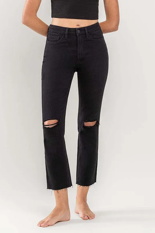 Vervet High Rise Black Crop Straight Jeans