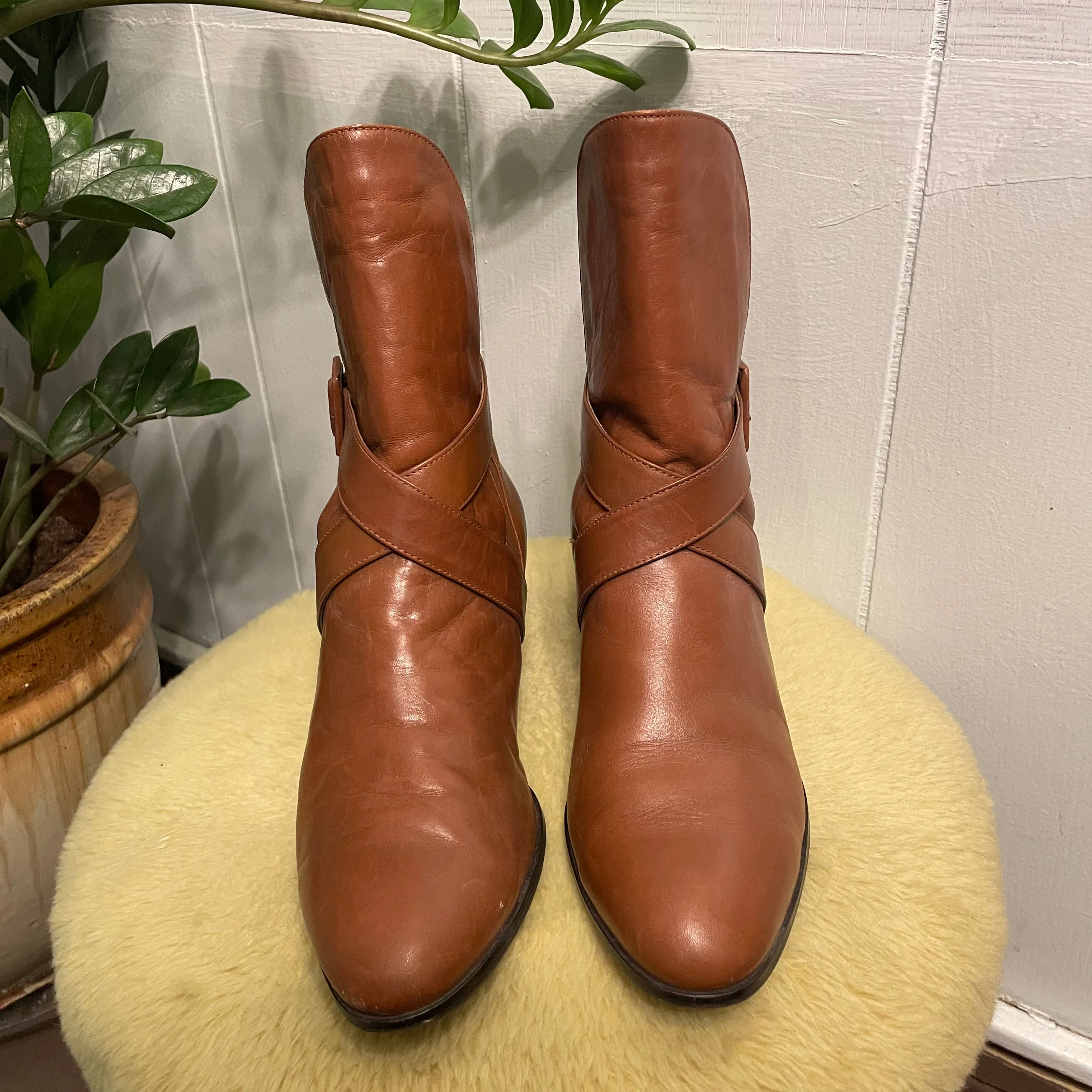 Vintage Selby brown leather buckle boots size 8 (HT23117)